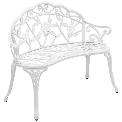 Image of casa.pro] Vintage Bench Garden Chair Cast Iron Rose Design White