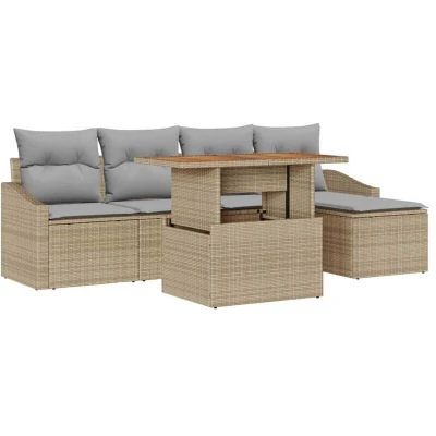 Image of vidaXL 6 Piece Garden Sofa Set with Cushions Beige Poly Rattan