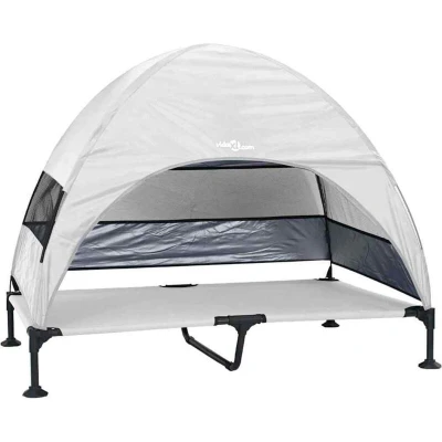 Image of vidaXL Raised Dog Bed with Removable Roof Silver Grey XL Steel