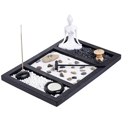 Image of Zen Garden Buddha Candle Holder Incense Meditation Gift Set Yin Yang white sand and decorative Stones (Zen Buddha)