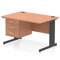 Image of Impulse 1200x800 Desk Beech/Black Cable Managed Leg 3 Dr Fixed Ped