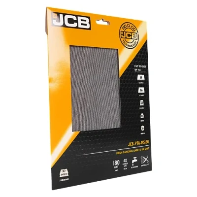 Image of JCB 180 Grit Mesh Sanding Sheets 2 x Fine Metal Paper Power Tool Accessory, Compatible with Palm, Orbital and Disc Sanders Ideal for Surface Preparation Finishing