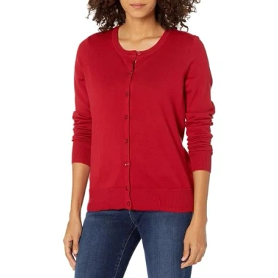Image of Amazon Essentials Women&#039;s Lightweight Crewneck Cardigan Jumper (Available in Plus Size), Red, XS