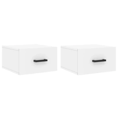 Image of vidaXL Wall Mounted Bedside Cabinets in White Engineered Wood Bedroom Nightstands Modern Style Floating Design Pair 35x35x20 cm