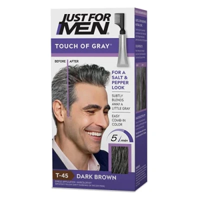 Image of Just for Men Touch of Gray, Hair Coloring with Comb Applicator, Great a Salt and Pepper Look Dark Brown, T 45