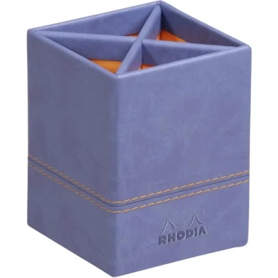 Image of RHODIA 318818C Saphir Pencil Holder 8x8x11 cm Orange Saddle Stitching Faux Leather Exterior Rhodiarama Home Office Collection Organization &amp; Design Storage