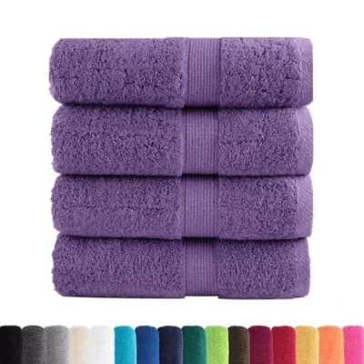 Image of vidaXL Premium Guest Towels 4pcs 100% Cotton, Purple, 30x50 cm, 600 gsm, Highly Absorbent, Machine Washable, Multipurpose Use