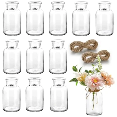 Image of Renijion 12 Mini Vase, Small Glass Vase Set Bud Vases Flower Vintage for Flowers, Decorative Table Wedding Party Home