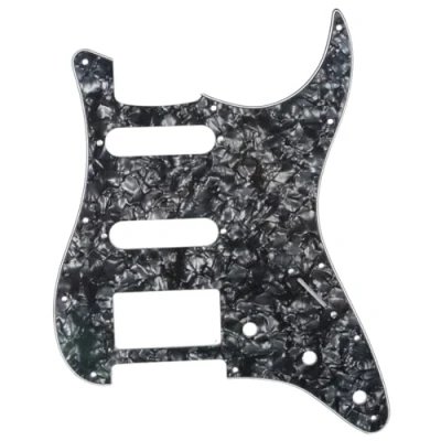 Image of Musiclily HSS 11 Hole Guitar Strat Pickguard for Fender USA/Mexican Made Standard Stratocaster Modern Style,4Ply Black Pearl