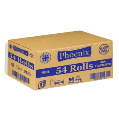Image of Phoenix Brand 54 Rolls of Plastic Free Quilted White 3 Ply Toilet Paper (Non Fragranced)