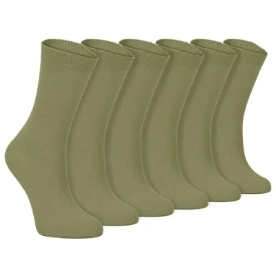 Image of Sock Snob 6 Pairs of Ladies Thin Plain Coloured Cotton Rich Ankle Socks 4 7 uk (4 uk, PL30 Purple) Khaki)