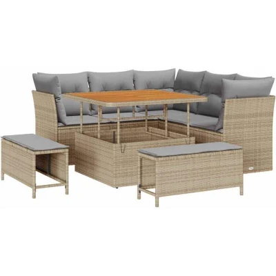Image of vidaXL 8 Piece Garden Sofa Set with Cushions Beige Poly Rattan Acacia