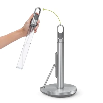 Image of simplehuman Standing Paper Towel Holder with Spray Pump, Brushed Stainless Steel