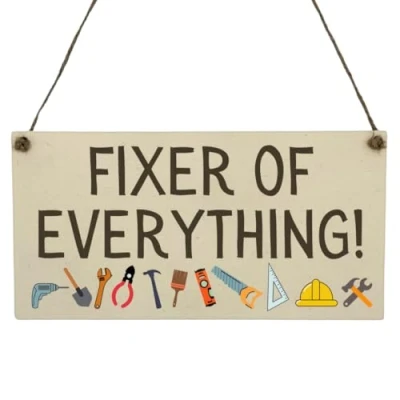 Image of Second Ave Funny Fixer of Everything Office Desk Wooden Hanging Rectangle Sign Plaque Secret Santa Gift