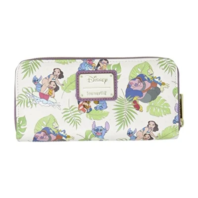 Image of Loungefly Disney Lilo and Stitch Allover Print Zip Around Wallet, White, M, Zippered Wallet