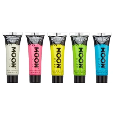Image of Moon Glow 12ml in the Dark Face &amp; Body Paint Set of 5 Phosphorescent Charge to