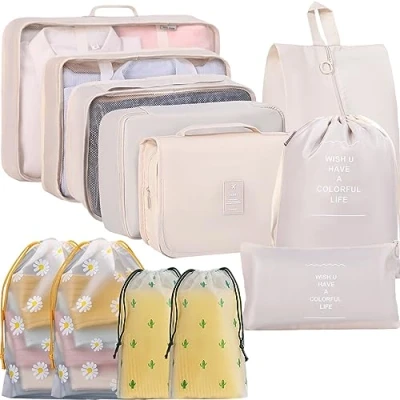 Image of Packing Cubes, Cubes for Suitcases Travel, Waterproof Suitcase Organiser Bags Travel Set Essentials Bag Clothes Shoes Accessories (Beige)