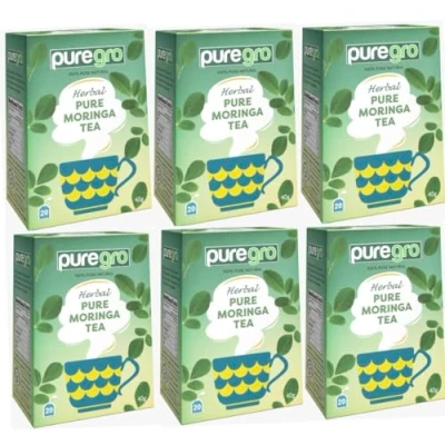 Image of Puregro Moringa Tea (20 Bag) 40g Pack of 6 100% Pure Natural Herbal CAFFEINE FREE.