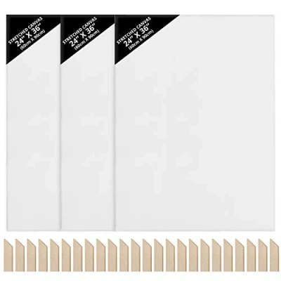 Image of Kurtzy 3 Pack Blank Canvas 60 x 90cm (24 36 inches) Large Pre Stretched Panels with Wooden Wedges Suitable for Acrylic and Oil Painting Also Sketching Drawing