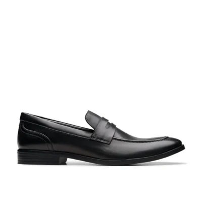 Image of Clarks Brandon Step Loafer Leather Shoes in Black Size 7