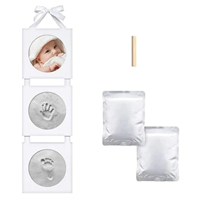 Image of Navaris Baby Handprint and Footprint Kit Hanging Triple Frame Set with Clay for Casting Babies Hand Foot Prints Newborn Boys Girls