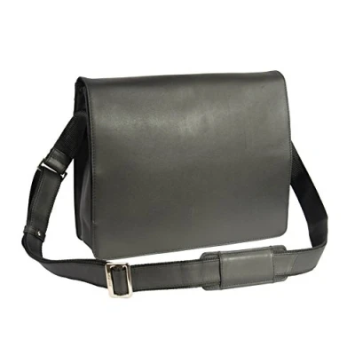 Image of Real Leather Plain Flap Over Shoulder Bag Organiser Satchel Messenger Vintage Style HLG226 Black