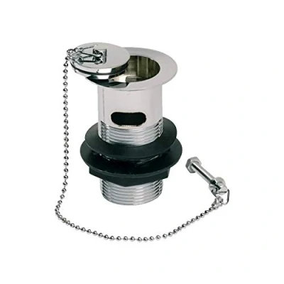 Image of Bathroom Basin Sink Slotted Waste with Brass Plug &amp; Chain Stay 1 1/4&quot; Chrome