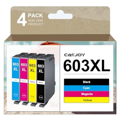 Image of CATJOY 603XL Ink Cartridges Multipack Replacement for Epson 603 XL Expression Home XP 3100 4100 2100 2105 3105 Workforce WF 2810 2830 2835 (Black Cyan Magenta Yellow，4 Pack)
