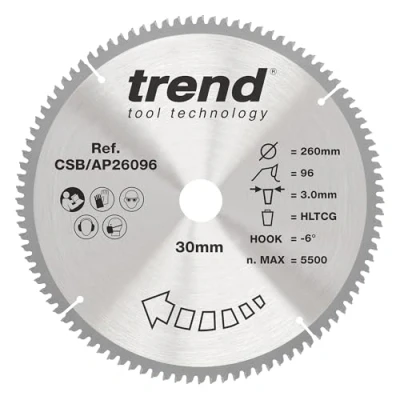 Image of Trend Aluminium &amp; Plastic Circular Saw Blade, 216mm Diameter, 30mm Bore, 64 Teeth, TCT, 2.8mm Kerf, 6 Hook, CSB/AP21664