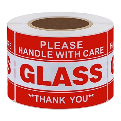 Image of Hylabelest 2x3 Inch Fragile Glass Stickers Handle with Care Thank You Adhesive Label 300 Per Roll (2x3 Inch)