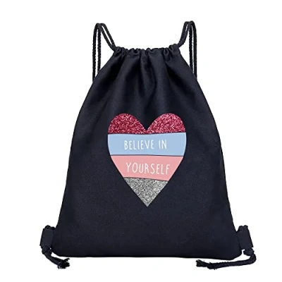 Image of Drawstring Gym Bag, String Swim PE Bag,Large Sports Backpack Bags for Women Men, Travel Beach School Bag with Waterproof Kids,Boys,Girls Men (Heart Believe)