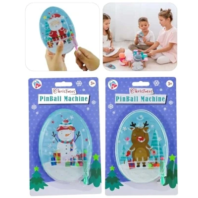 Image of 2Pcs Christmas Pinball Machines, Snowman and Reindeer Character, Fun Entertainment for Children, Improves Hand Eye Coordination, Size 15cm