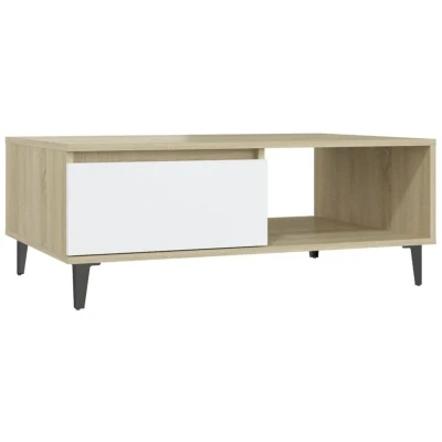 Image of vidaXL Coffee Table White and Sonoma Oak 90x60x35 cm Engineered Wood