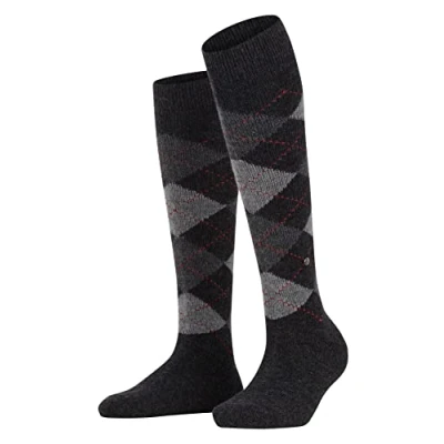 Image of Women&#039;s 1 Pair Burlington Whitby Extra Soft Argyle Knee High Socks Charcoal 3.5 7 Ladies