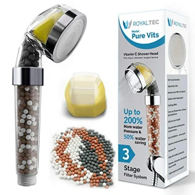 Image of ROYALTEC Vitamin C Filtered Shower Head Fluoride &amp; Chlorine Filter Softens Hard Water Increases Pressure Saving with Extra Replacement Stones