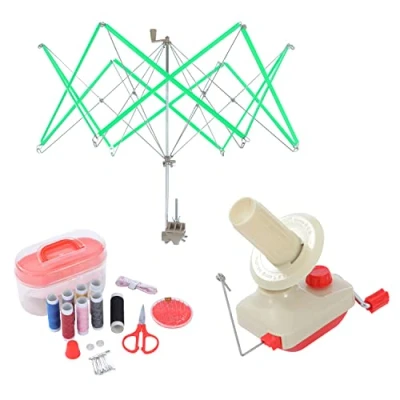 Image of Yarn Ball Winder Umbrella Swift and Sewing Kit, for Wool, Hand Operated Wool Fiber String Winding Knitting Needlecraft Tool 990220