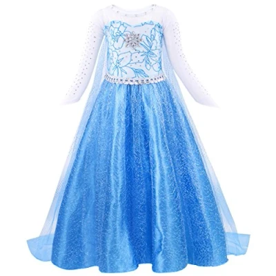 Image of AmzBarley Snow Queen Elsa Dress for Girls Kids Princess Costumes Fancy Party Dresses Child Birthday Cosplay Outfit Blue 02 3 4 Years