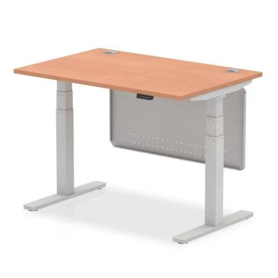 Image of Air 1200x800 Height Adjustable Desk Beech CP Silver Leg Modesty Panel