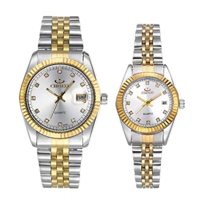 Image of JewelryWe His and Her Matching Couple Watches Gold Silver Tone Quartz Calendar Watch,2PCS