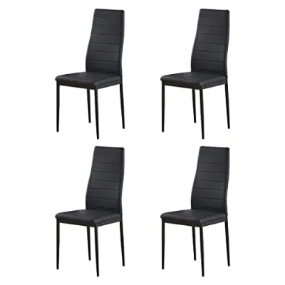 Image of BonChoice Set of 4 Black Dining Chairs PU Leather High Back with Metal Legs for Room Kitchen, Side Restaurant Office Meeting Home/Commercial