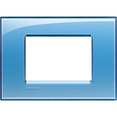 Image of BTicino Living Light LNA4803AC Plate Square 3 Switch, Steel, blue, LNA4803AD