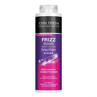 Image of John Frieda Frizz Ease Brazilian Sleek Immunity Smoothing Conditioner 500ml, Rich for Frizzy, Coarse Hair