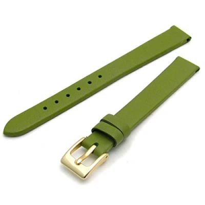Image of Women&#039;s Fine Calf Leather Watch Strap Band 12mm Lime Green with Gilt (Gold Colour) Buckle W114/12