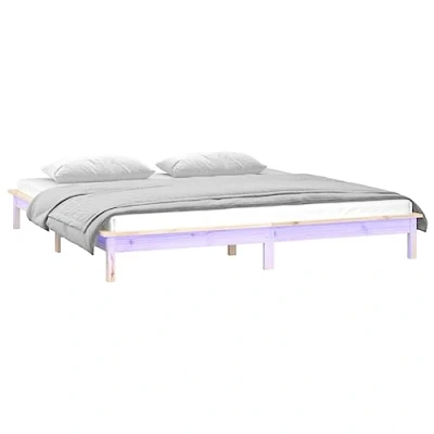 Image of vidaXL Solid Wood LED Bed Frame Small Double Size, Classic Brown Bedframe with Colourful Lights, Suitable for 120 x 190 cm Mattress