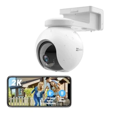 Image of EZVIZ 2K Battery Camera Wireless Outdoor, No Subscription, Solar Panel Compatible, Auto Tracking, Human Detection, 360 Pan Tilt, Color Night Vision, Two Way Audio, Alarm, Alexa Google Control(CB8)
