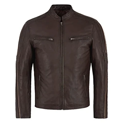 Image of Leather Jacket Mens Biker Jackets Casual Smart Winter (Chocolate Brown, L)