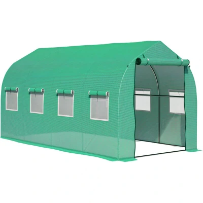 Image of Outsunny Walk in Polytunnel Round/Gable Top Garden Greenhouse Heat Shed W/Windows845 147