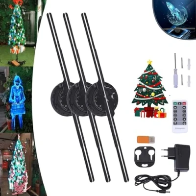 Image of 3D Hologram Led Fan Projector, Projector Christmas Tree, Advertising Hologram, For Shop, Bar, Halloween Party Display Events(3PCS)