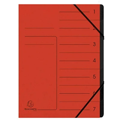 Image of Exacompta Ref 540705E Stapled Spine Multipart File 245 x 320mm in Size, Suitable for Storing A4 Documents 7 Tabbed Sections Red Cover with Reinforced Tabs