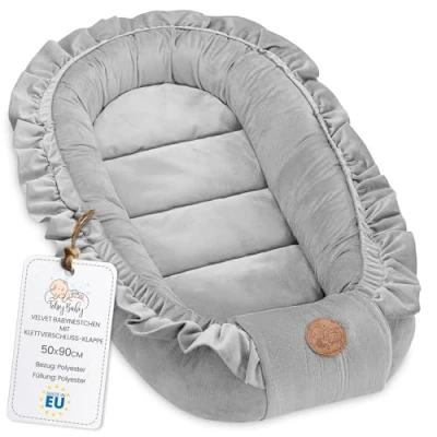 Image of Baby Nest for Newborns Minky Crib Versatile Portable Cuddle Accessory Warm Winter Cocoon Velvet Gray